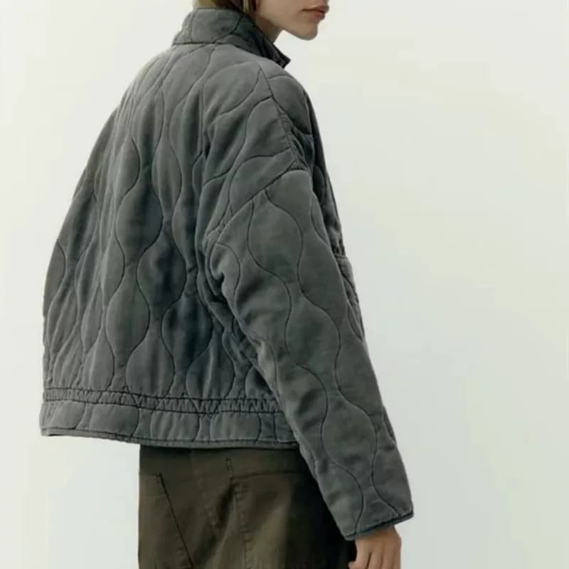 Nouvelle veste en coton pour femme 2025, style ample vintage, col montant, fermeture éclair, grandes