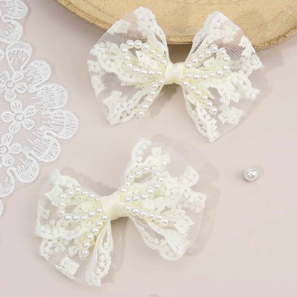 Pinces à cheveux avec nœud en dentelle pour filles, 2 pièces, épingles à cheveux en perles douces, B