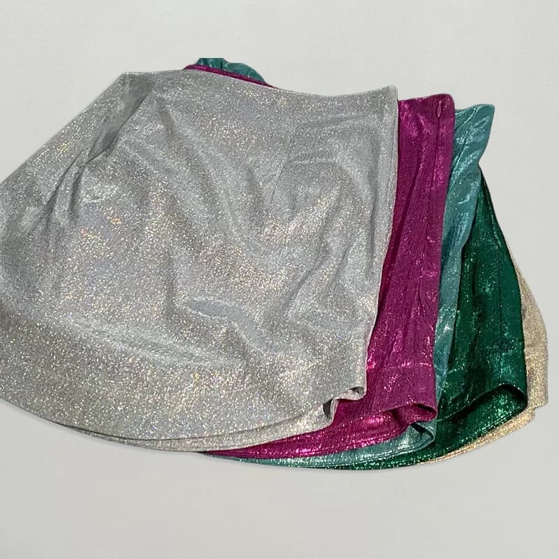 Jupes scintillantes taille haute pour femmes, mini jupe brillante, fermeture éclair latérale ronde, 