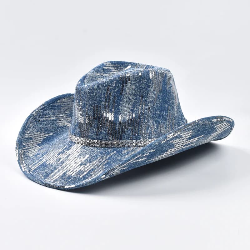 Chapeau de cowboy occidental en denim lavé, chapeau de jazz de cow-girl adapté aux vêtements décontr