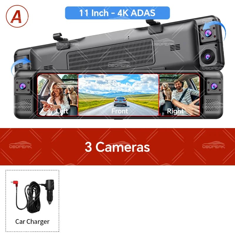 Caméra de tableau de bord 4K D80 avec rétroviseur, ADAS, 4 canaux, 360° °   Caméra intérieure de voi