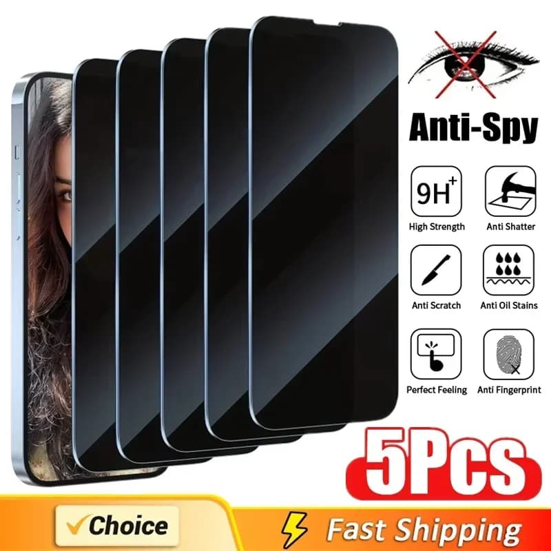 Protecteur d'écran de confidentialité, couverture complète, 5 pièces, pour iPhone 16 11 12 13 14 Pro