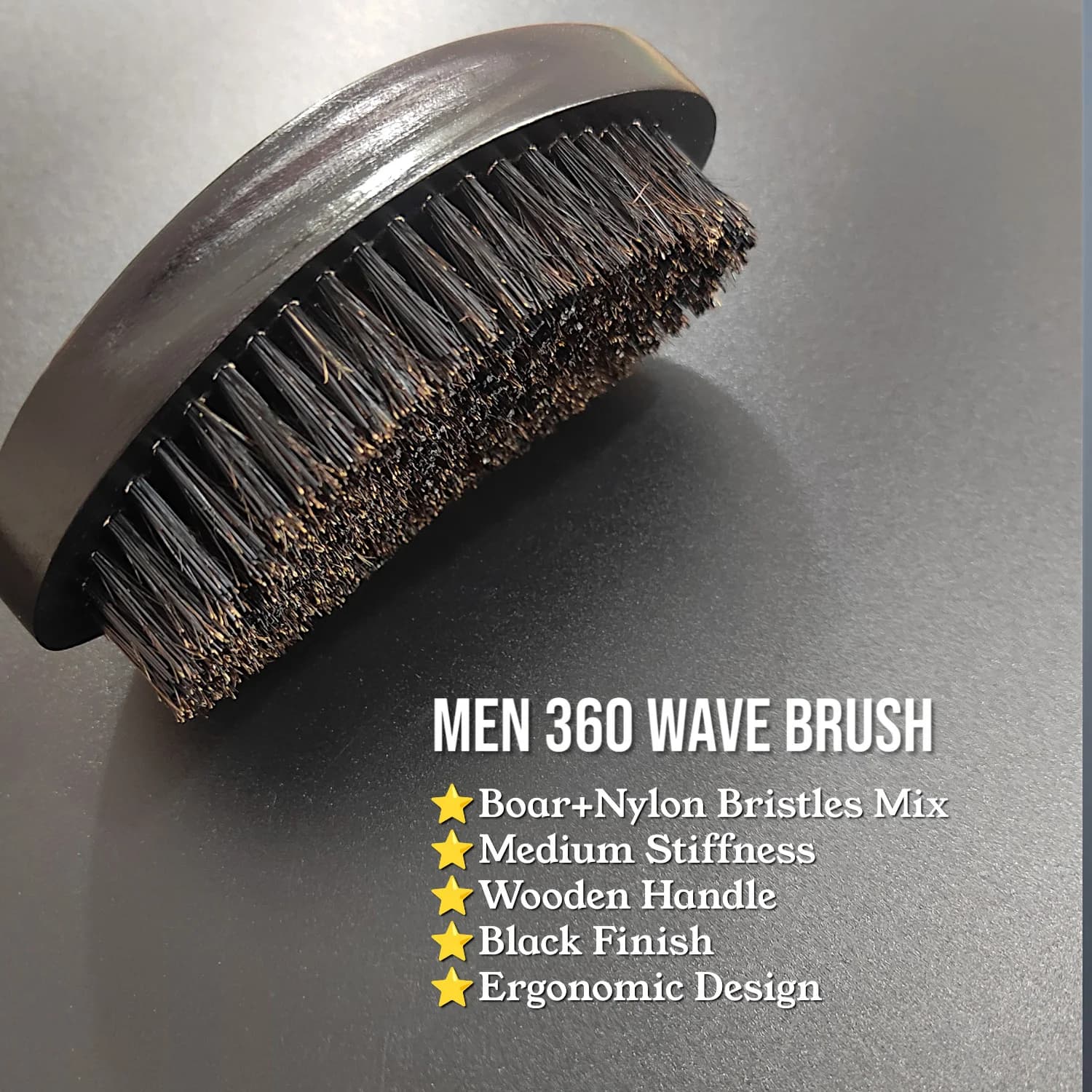 Brosse à vagues 360° Gracemen pour hommes afro, manche en bois courbé, poils de sanglier et de nylon
