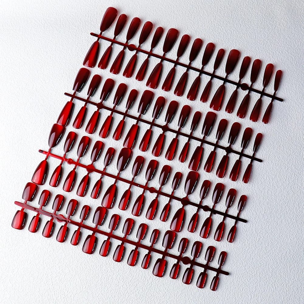 30 pièces aimant rouge oeil de chat faux ongles amande longue cercueil brillant faux ongles carrés f