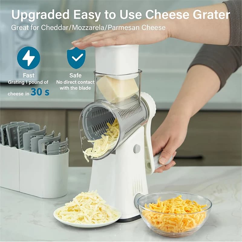 LMETJMA 5 en 1 râpe à fromage rotative broyeur cuisine Mandoline légumes Julienne trancheuse gaufre 