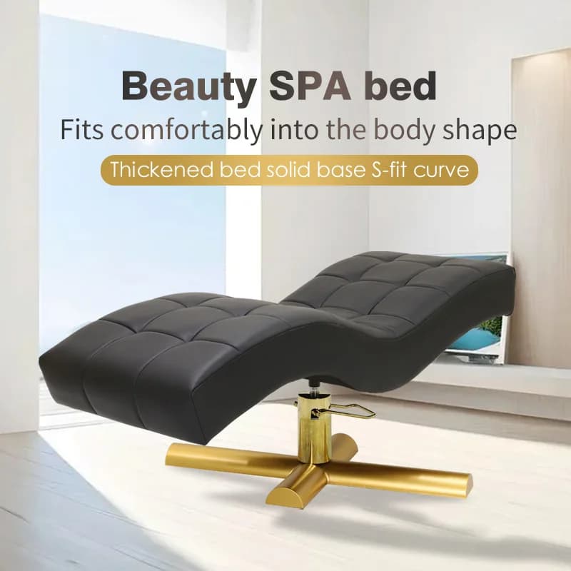 Keyunshi Lit de SPA de beauté de luxe avec courbe S-Fit et base dorée, lit de salon en cuir PU épais