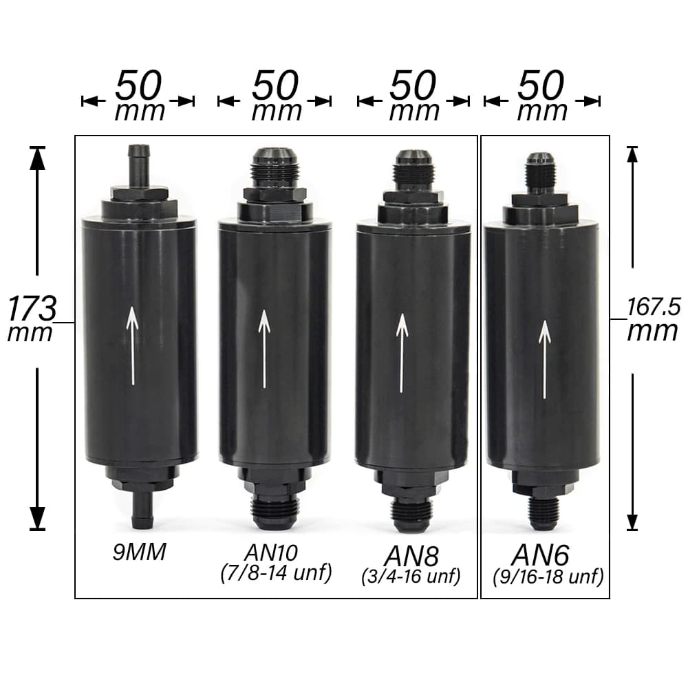Filtre à carburant en aluminium OD 2 pouces, filtre en acier inoxydable E85 avec élément en acier de
