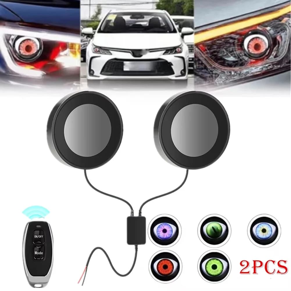 Décoration d'yeux diable bien LED pour phares de voiture, accessoires de lumière oculaire dynamique 