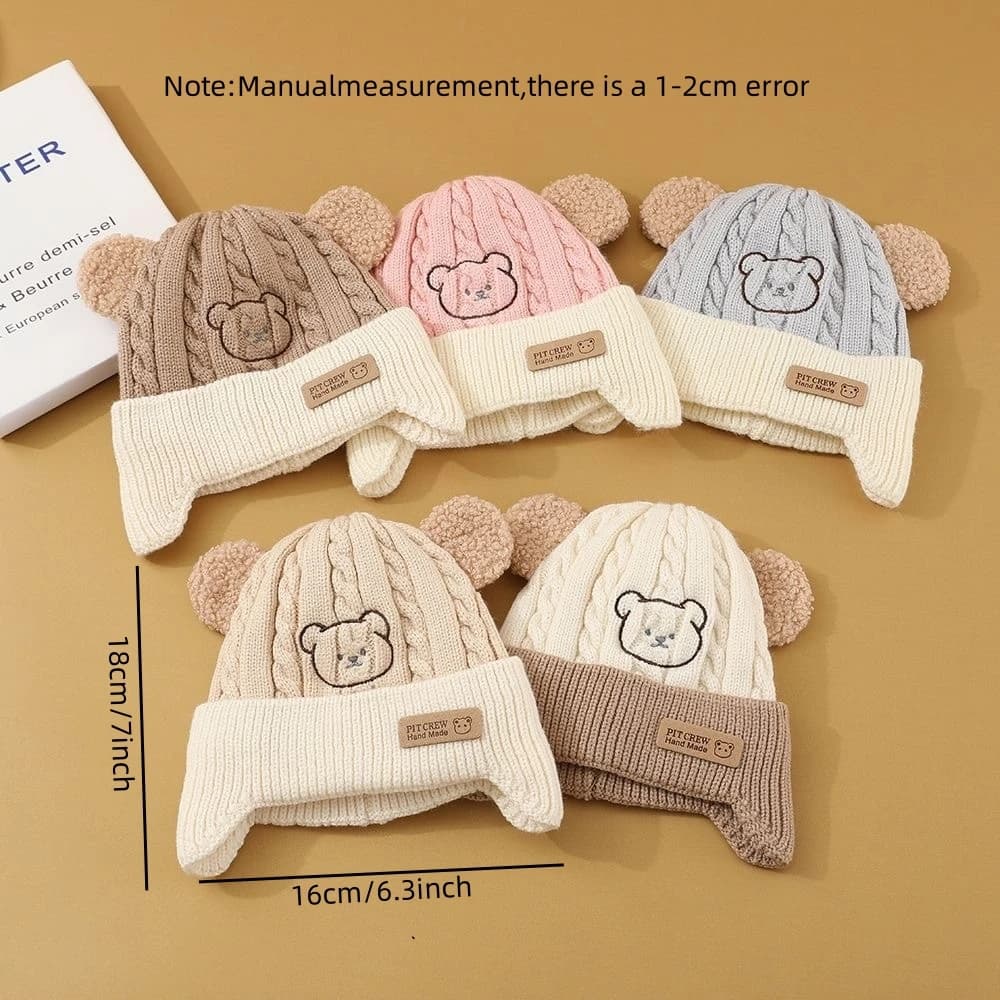 Chapeau de bébé ours mignon, Protection des oreilles, pour enfants, hiver, épais, chaud, tricoté, Ve