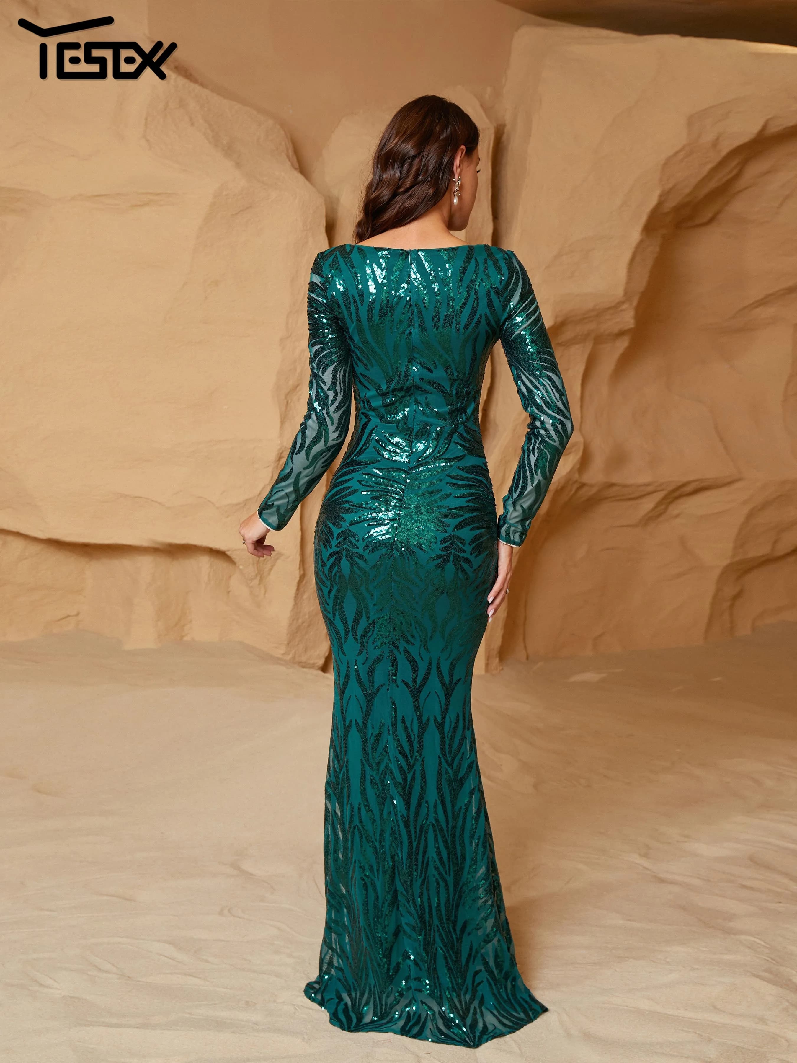 Yesexy-Robe de Soirée Sirène Verte à Paillettes pour Femme, Col en V, Élégante, Belle, VincFormelle,