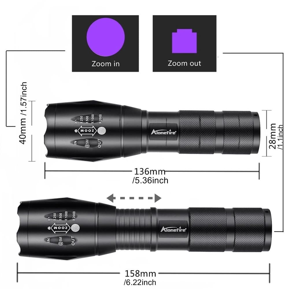 Zoom 2in1 UV 365 395nm + lumière blanche, lampe de poche d'éclairage, chargeur USB, chat, chien, Uri