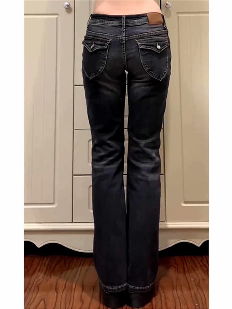 Jean évasé taille basse pour femme, jean bootcut noir, pantalon en Denim rétro américain Y2k japonai