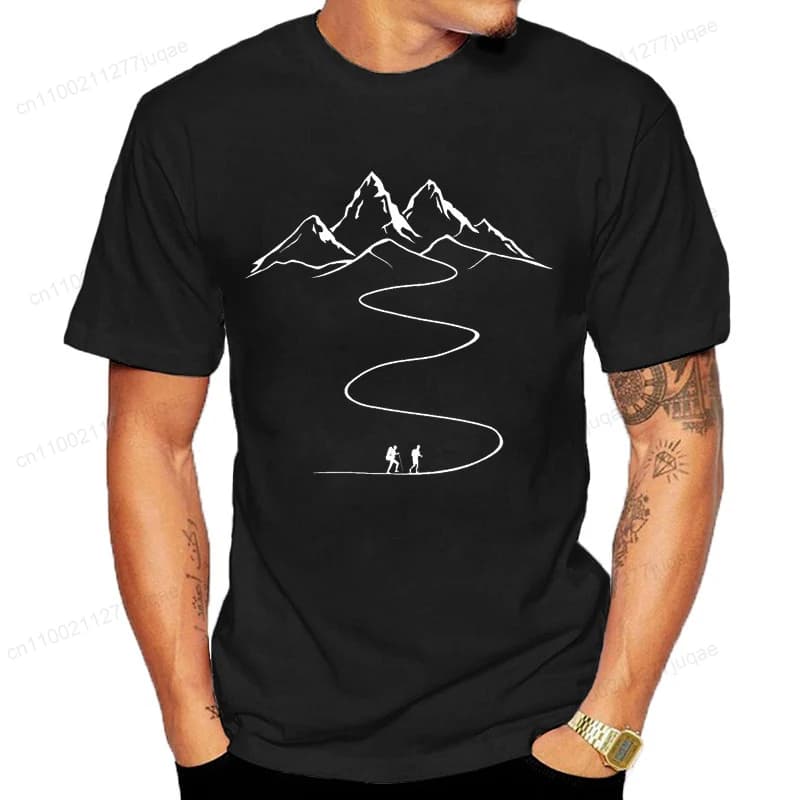 Montagnes chemin randonnée sentier courbes imprimé T-Shirt vêtements graphiques t-shirts hommes femm