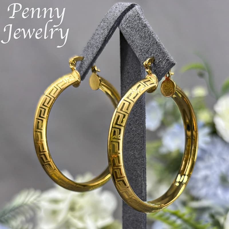 Grand rond plaqué or 18 carats boucles d'oreilles pour femmes cuivre Vintage cercle boucle d'oreille