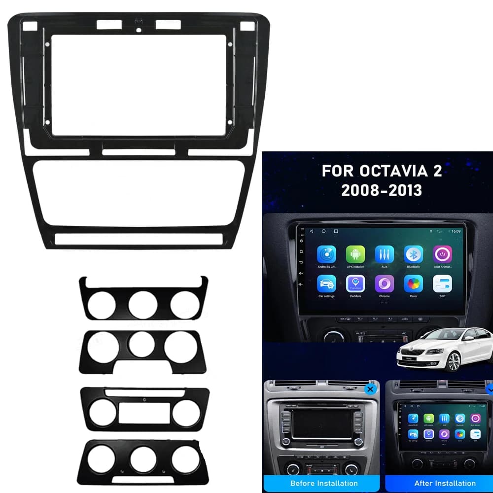 10 "pour 2004-2014 SKODA OCTAVIA autoradio Android stéréo MP5 GPS lecteur panneau boîtier cadre 2Din