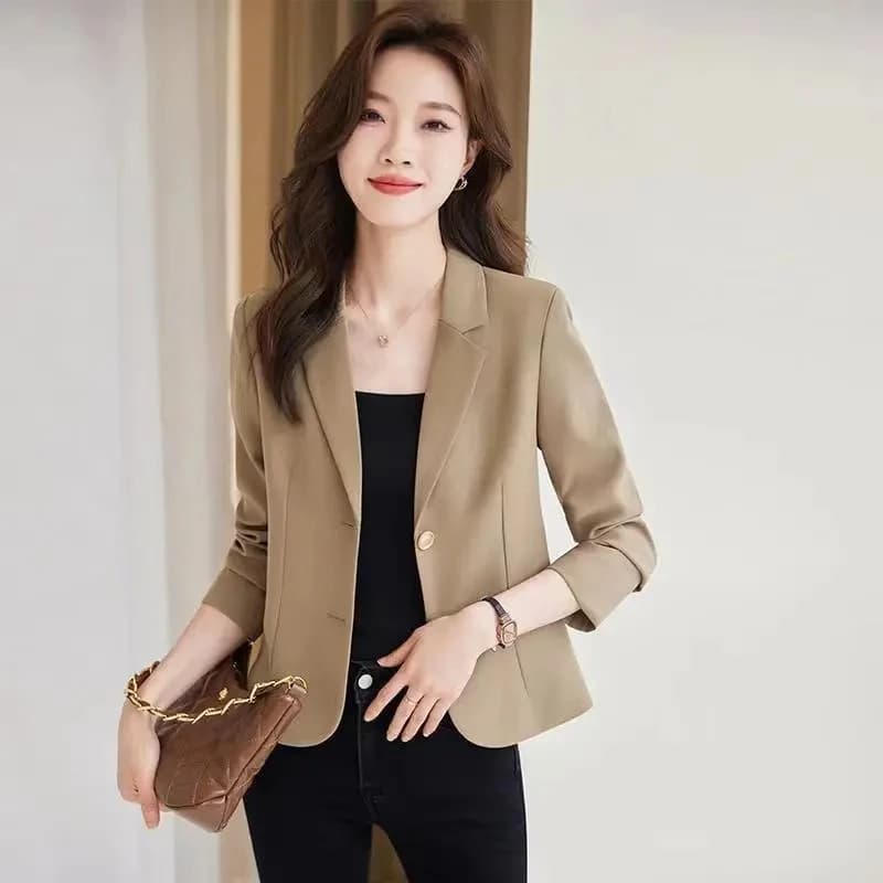 Petit blazer slim tempérament pour femme, veste courte décontractée, manteau imbibé de café, vêtemen
