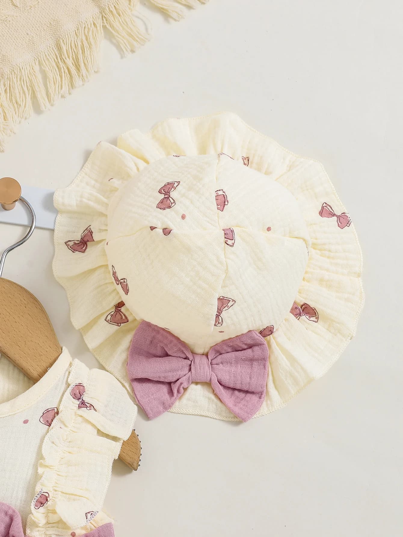Robe pour bébé fille de 0 à 9 mois, 2 pièces, col rond, imprimé nœud, bord à volants, ensemble de ch