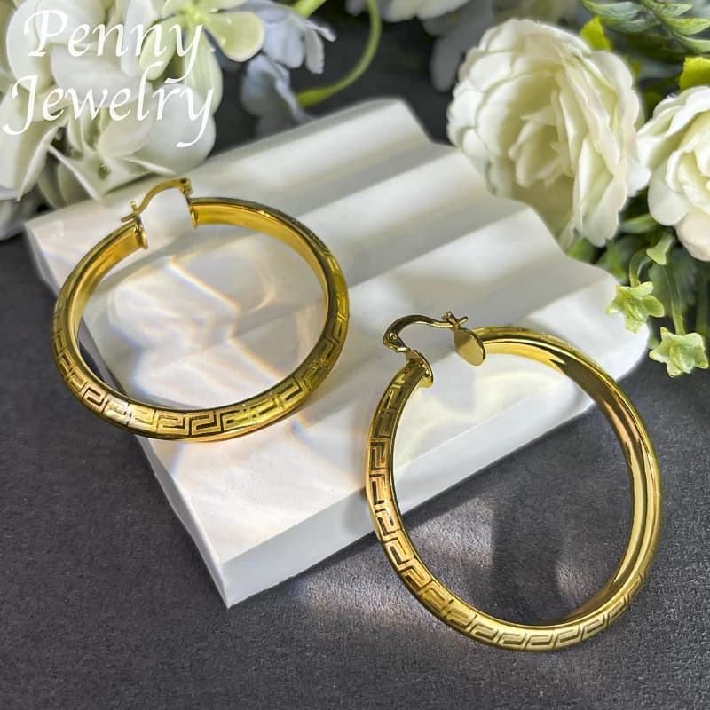 Grand rond plaqué or 18 carats boucles d'oreilles pour femmes cuivre Vintage cercle boucle d'oreille