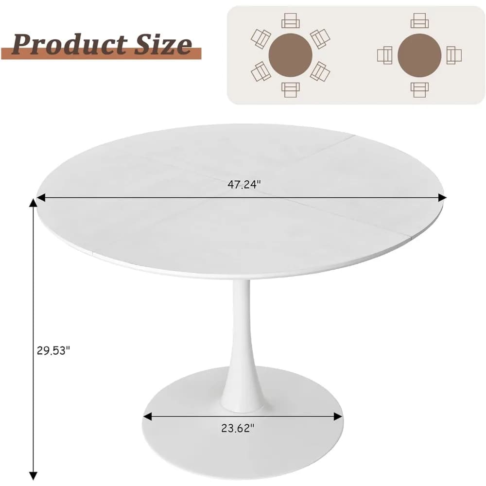 Table à manger ronde blanche de 47 pouces pour 4 5 6 personnes, table tulipe avec plateau étanche en