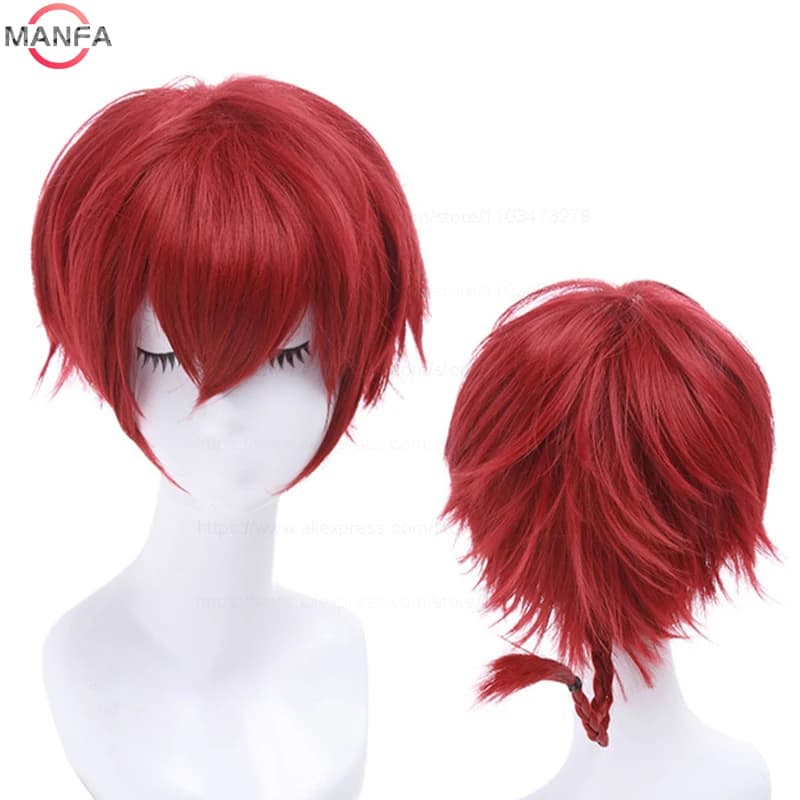 Haute qualité nouveau Anime Ranma 1/2 Ranma Cosplay perruque Ranma noir Rose rouge tressé Halloween 