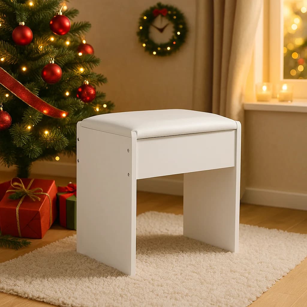 Tabouret de coiffeuse blanc minimaliste avec coussin doux