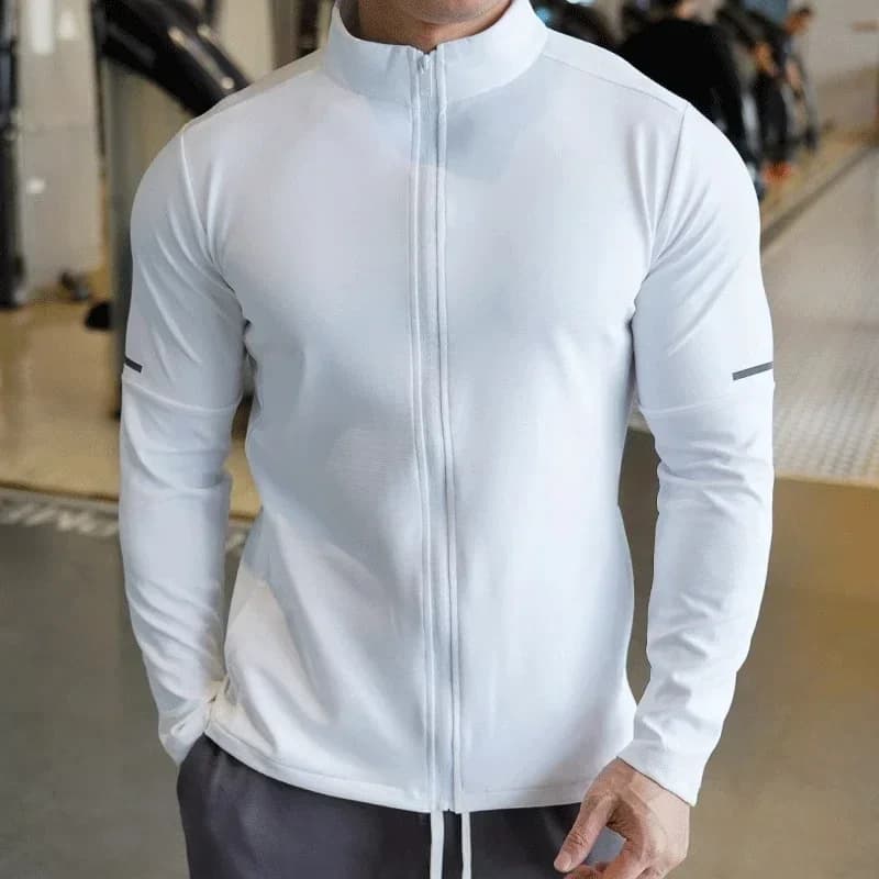 Sweat-shirt de sport à manches longues pour hommes, col montant, veste monochrome, jogging, entraîne