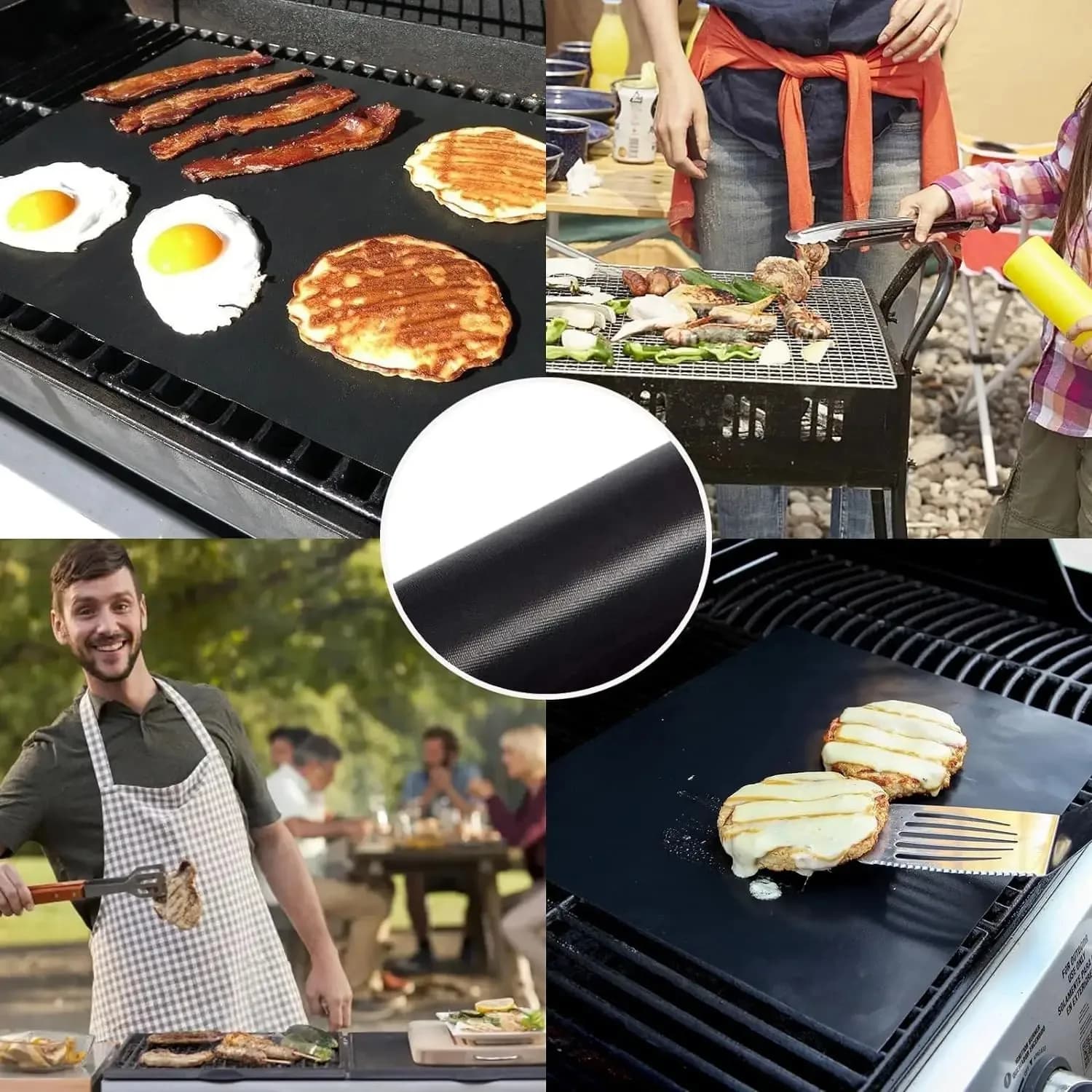 Tapis réutilisables pour gril à gaz, 4 pièces, accessoires de four, plaque de cuisson, pique-nique e