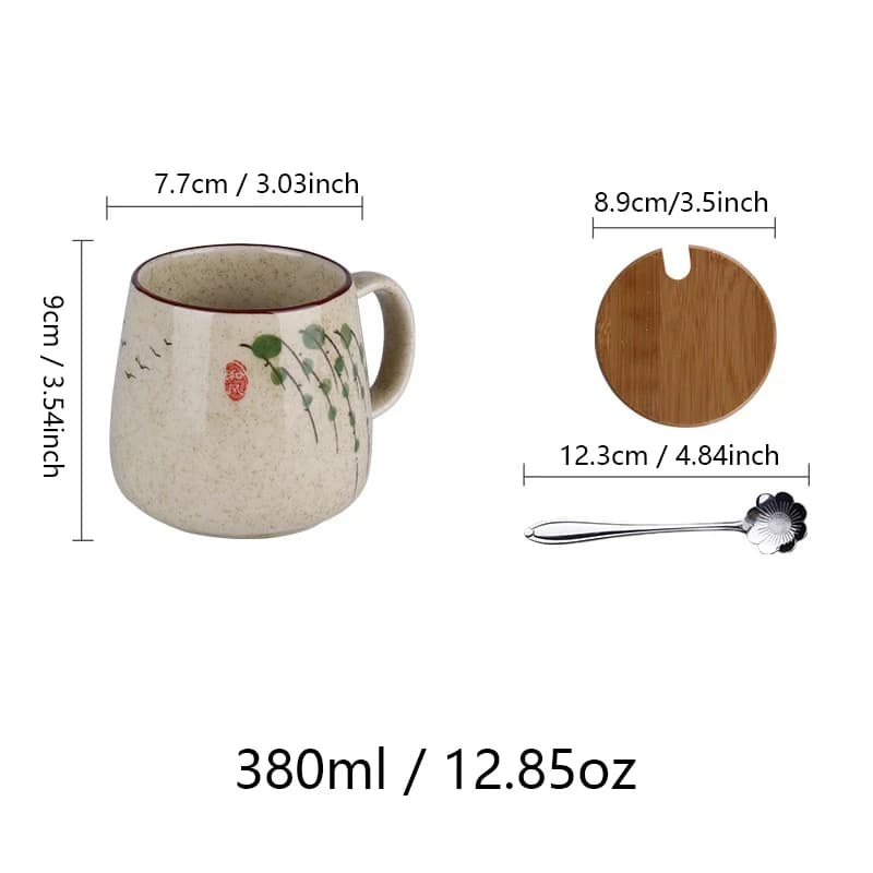 YWDL – tasse à café japonaise en céramique de 350ml, avec couvercle et cuillère, tasses à lait pour 