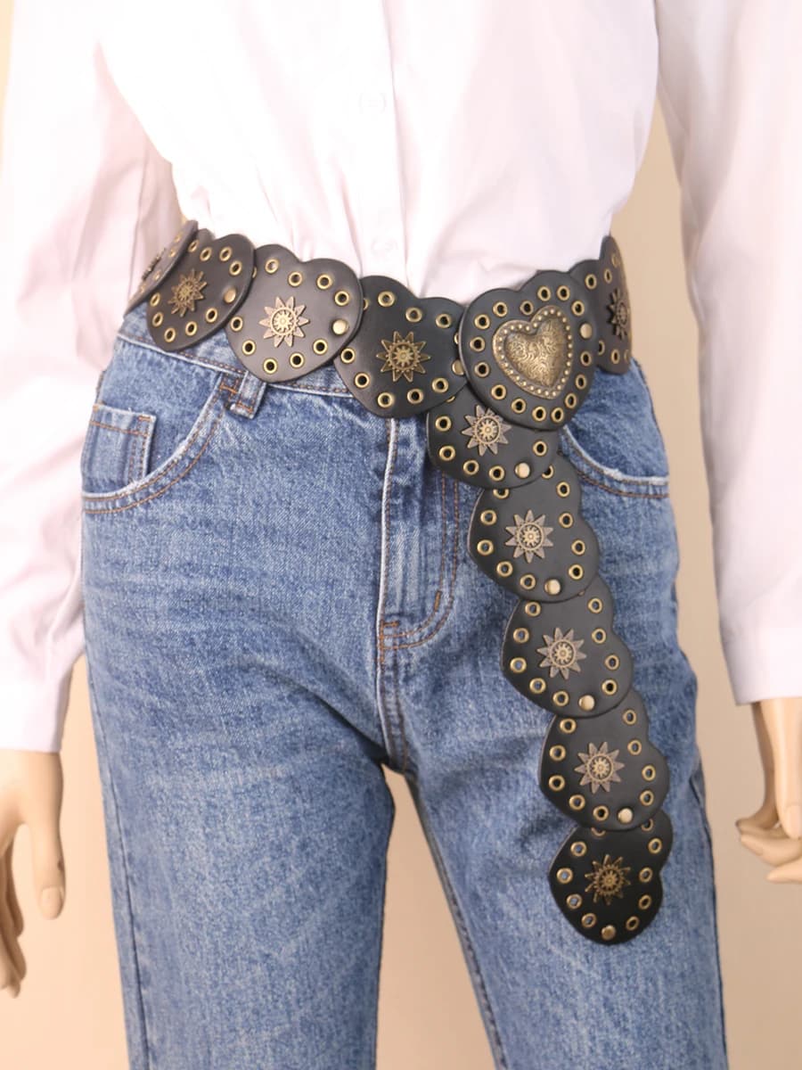 Robe en jean fleur de pêche pour femme, rivet, bouche, connexion, taille, décoration, style cowgirl,