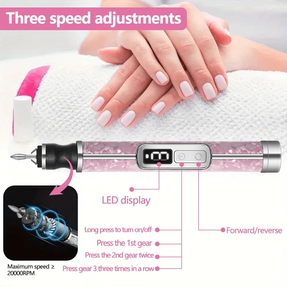 Ensemble de limes à ongles électriques sans fil, 4 vitesses réglables pour ongles en acrylique, faço