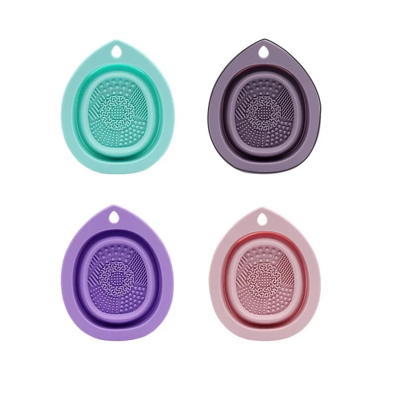 Nettoyeur de pinceaux de maquillage en Silicone, bol de nettoyage de bouffantes de poudre pliante, p