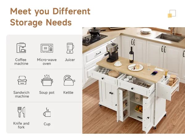 Chariots roulants pour îlots de cuisine mobiles de 60 pouces, Table d'îlot de cuisine, chariots de m