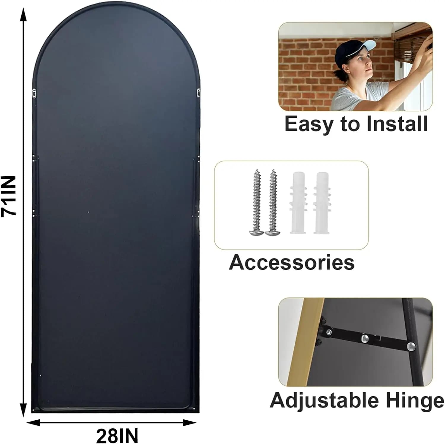 Miroir pleine longueur 26" x 71" - Miroir complet du corps avec cadre en alliage d'aluminium - Miroi