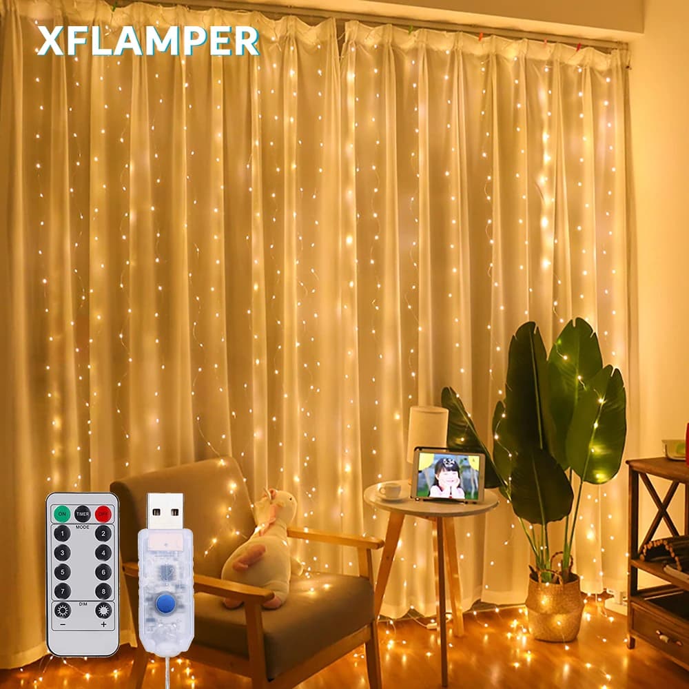 Guirxiété lumineuse dégradée de rideau de LED, 8 modes, nouvel an, fête de Noël, décoration de maria