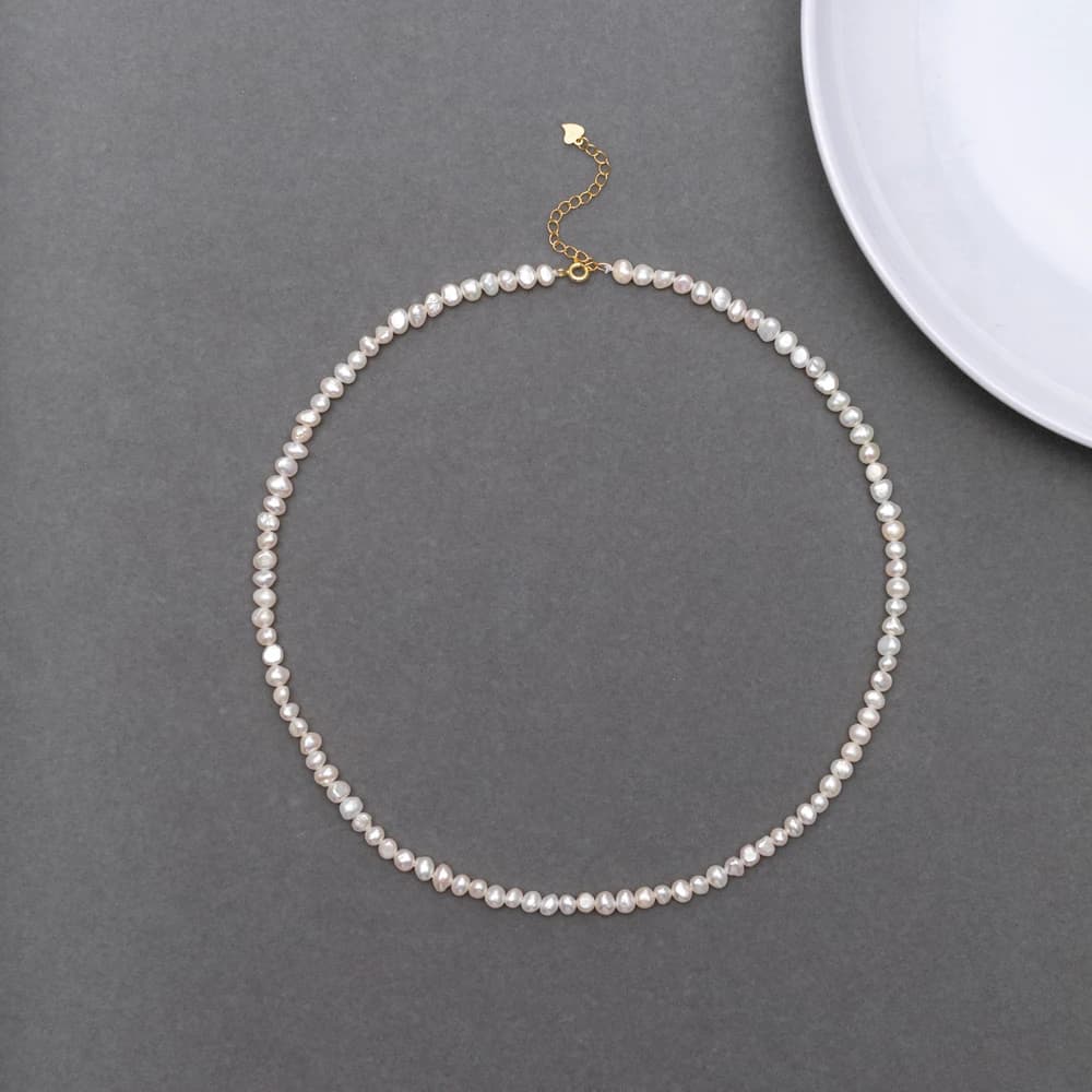 Colliers de perles d'eau douce baroques de 4-5 mm avec chaîne d'extension de 5 cm en argent sterling