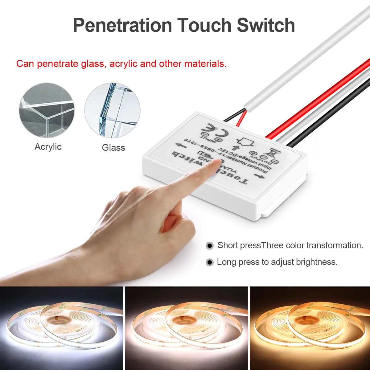 Table de maquillage pour miroir, bande lumineuse LED COB 24V CCT 2700K à 6500K, interrupteur tactile