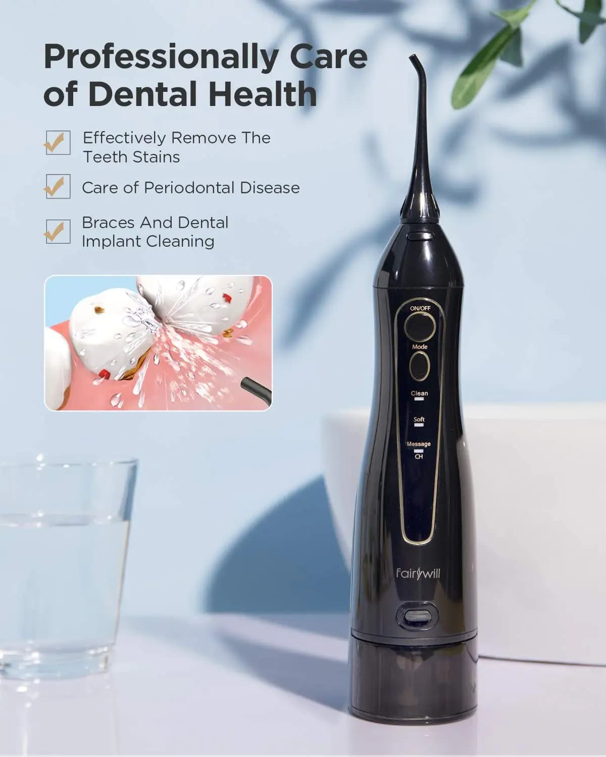 Fairywill – brosse à dents électrique sonique et jet d'eau, Charge USB, étanche, 5 Modes, 3 têtes, n