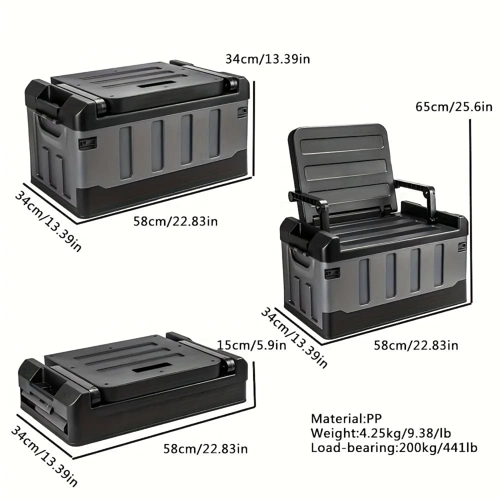 Tabouret de rangement pliable pour l'extérieur avec dossier ergonomique - Siège portable pour le cam