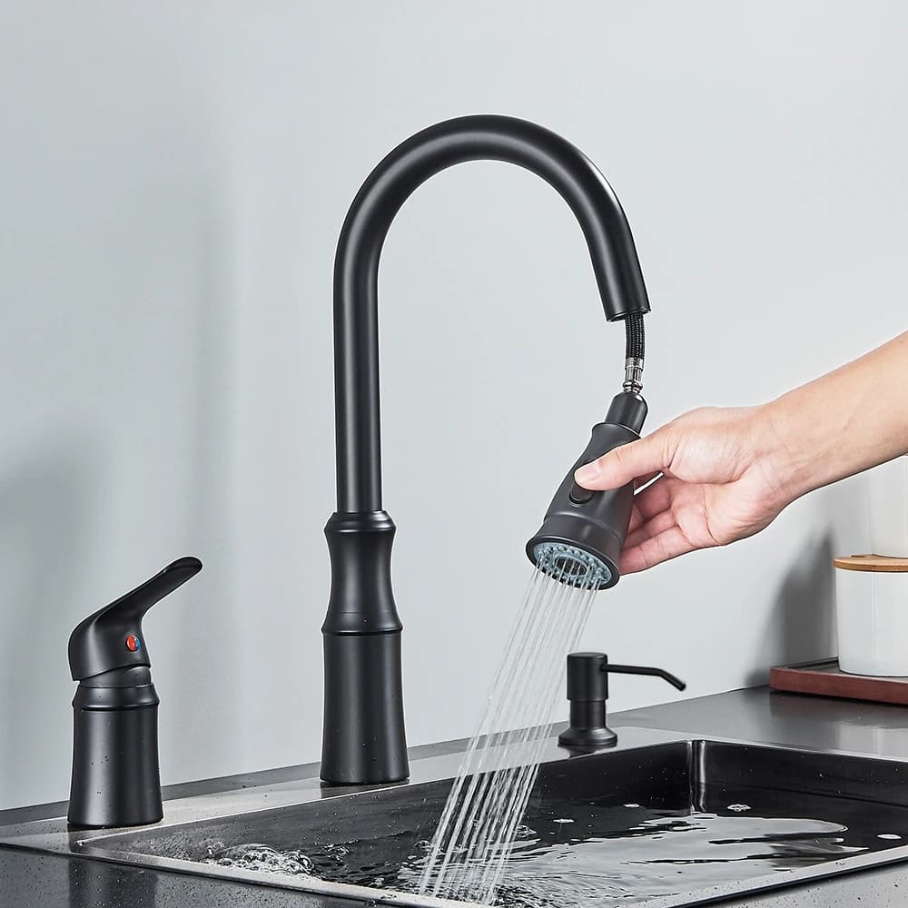 Robinet d'évier de cuisine, robinets de cuisine à 3 trous avec pulvérisateur extractible, robinets d