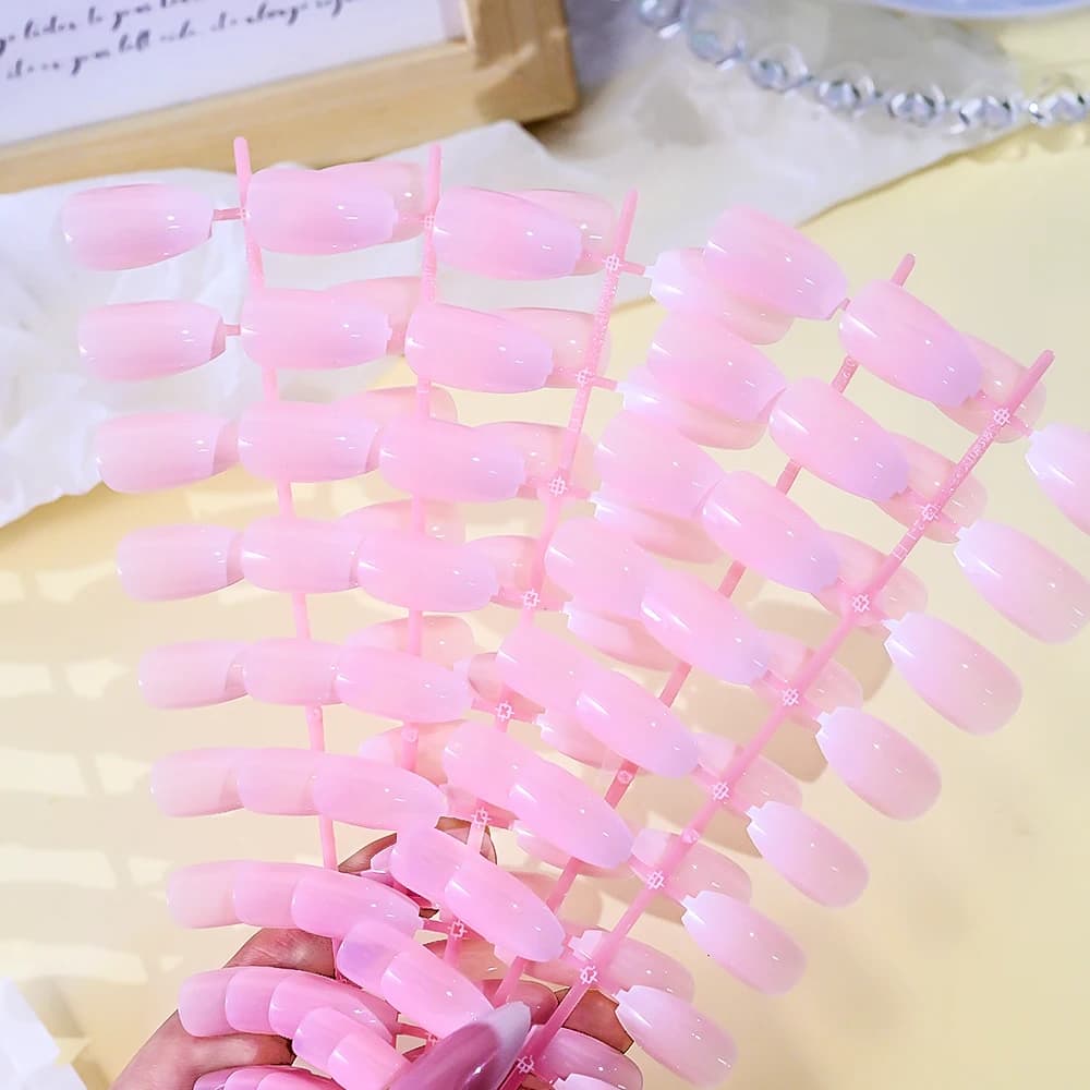 120 pièces rose Ombre moyen cercueil presse sur ongles brillant à la main acrylique faux ongles cons