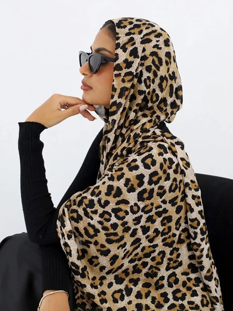 Hijabs musulmans pour femmes Ramadan, foulards imprimés léopard printemps, châle de luxe, hijab Eid,