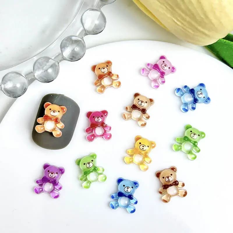 Ours en résine colorés, 30 pièces, breloques pour ongles, translucides, mignons, décorations pour Na