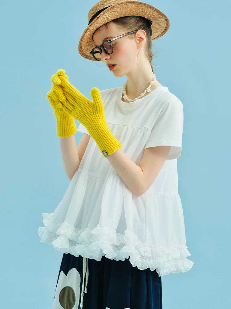 Imakokoni – T-shirt blanc pour femmes, haut en maille avec épissure sur les épaules sur le devant, D