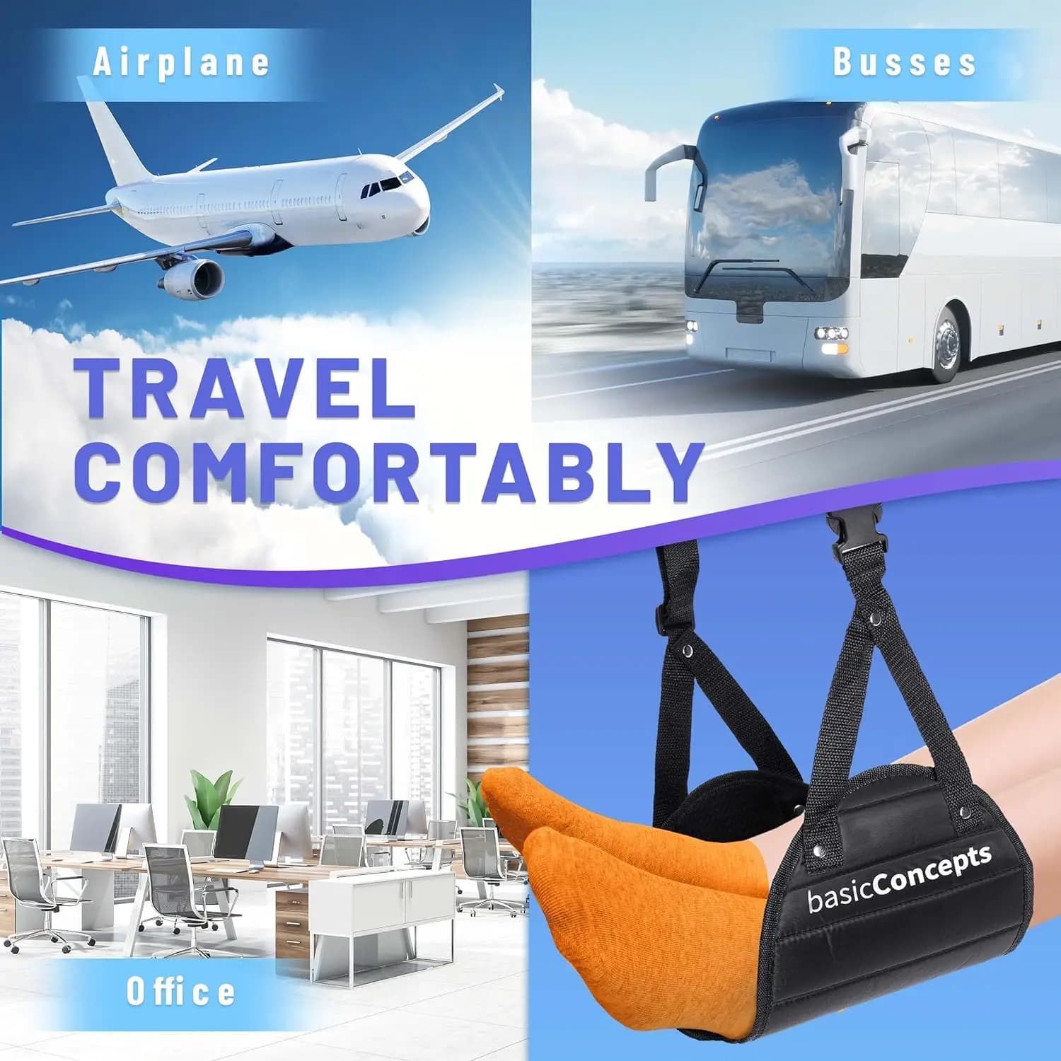 Hamac à Jambes Réglables pour Voiture, Voyage, Bureau, Sangle, Avion, Repose-Pieds, Mobilier d'Extér