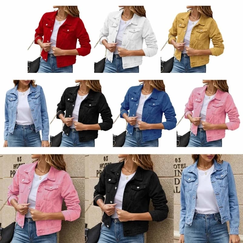 Veste en Jean courte à manches longues pour femmes, manteau camionneur décontracté, livraison direct