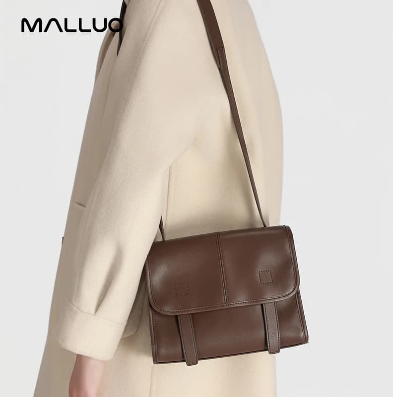 Sac à bandoulière en cuir véritable pour femmes, couleur unie, sac à bandoulière multi-poches, sac m