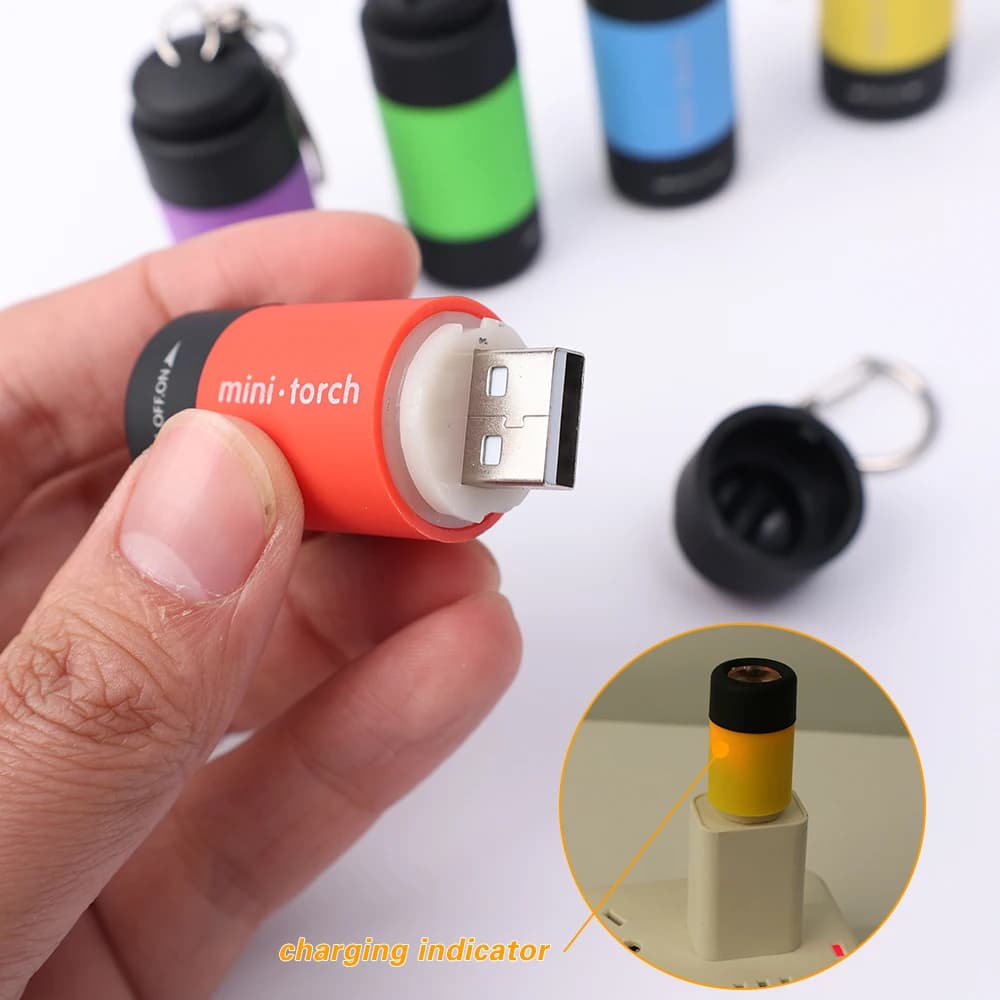 Mini torche LED lampe de poche Rechargeable Portable porte-clés interrupteur rotatif étanche Camping
