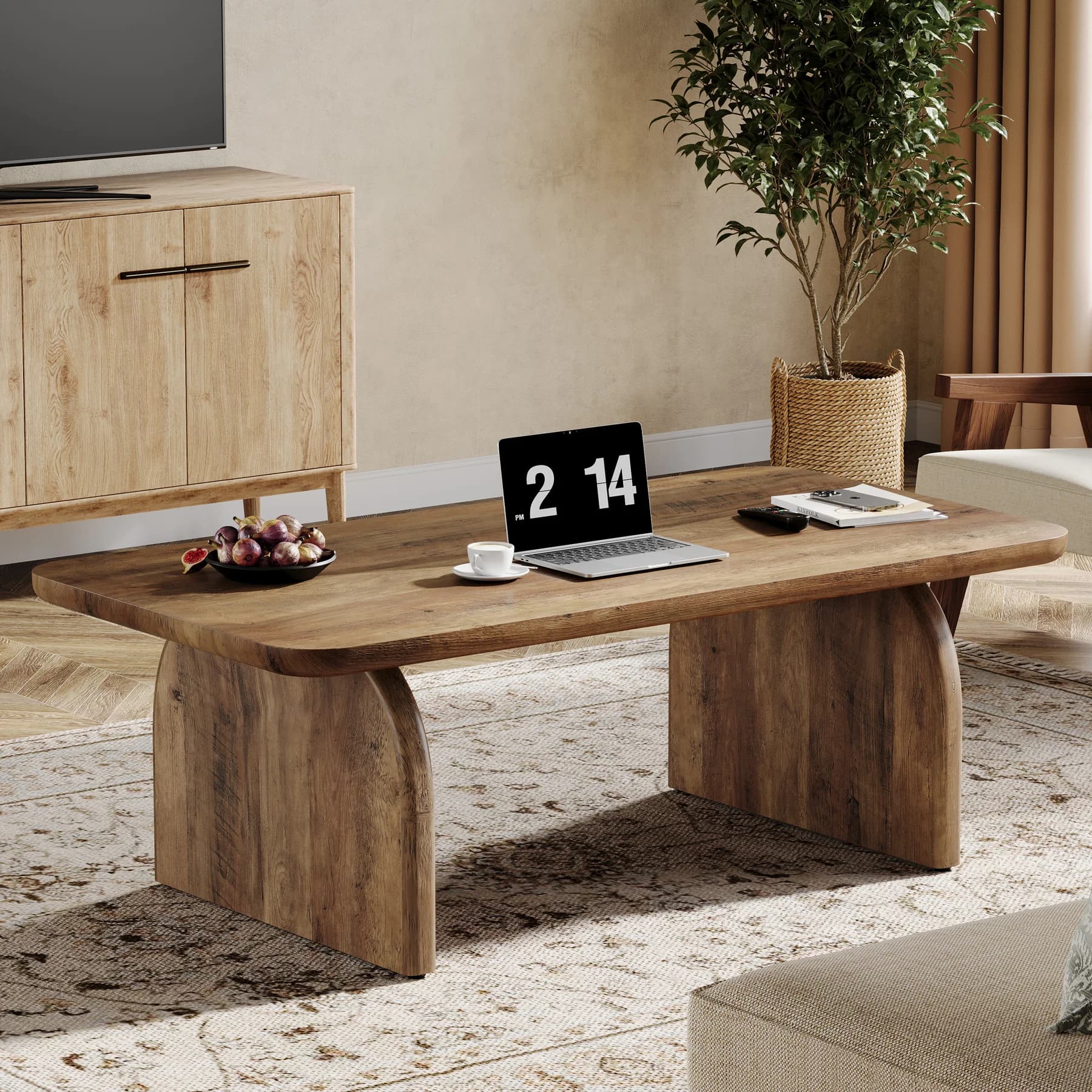 Tribesigns Farmhouse Table basse rectangulaire, table à thé cocktail centrale en bois d'ingénierie d