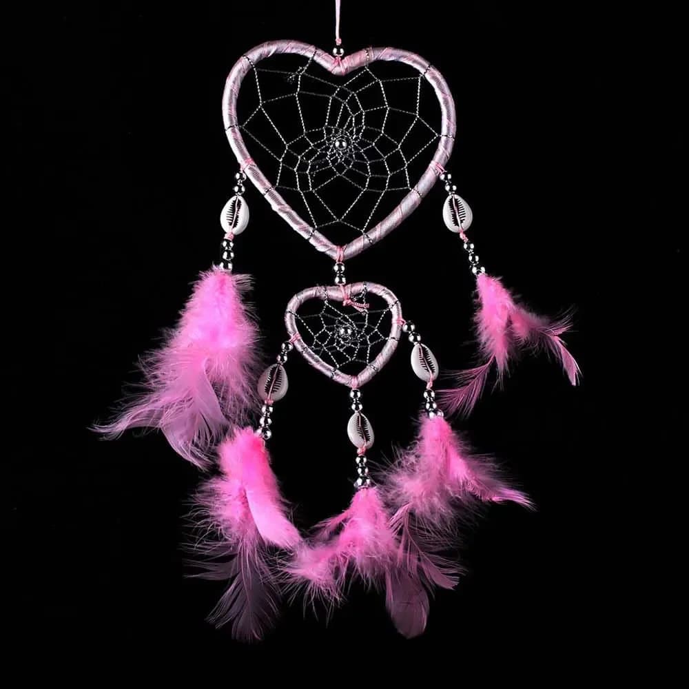 Attrape-rêves en plumes indiennes roses violettes, décoration murale d'amour, décor de salle de renc