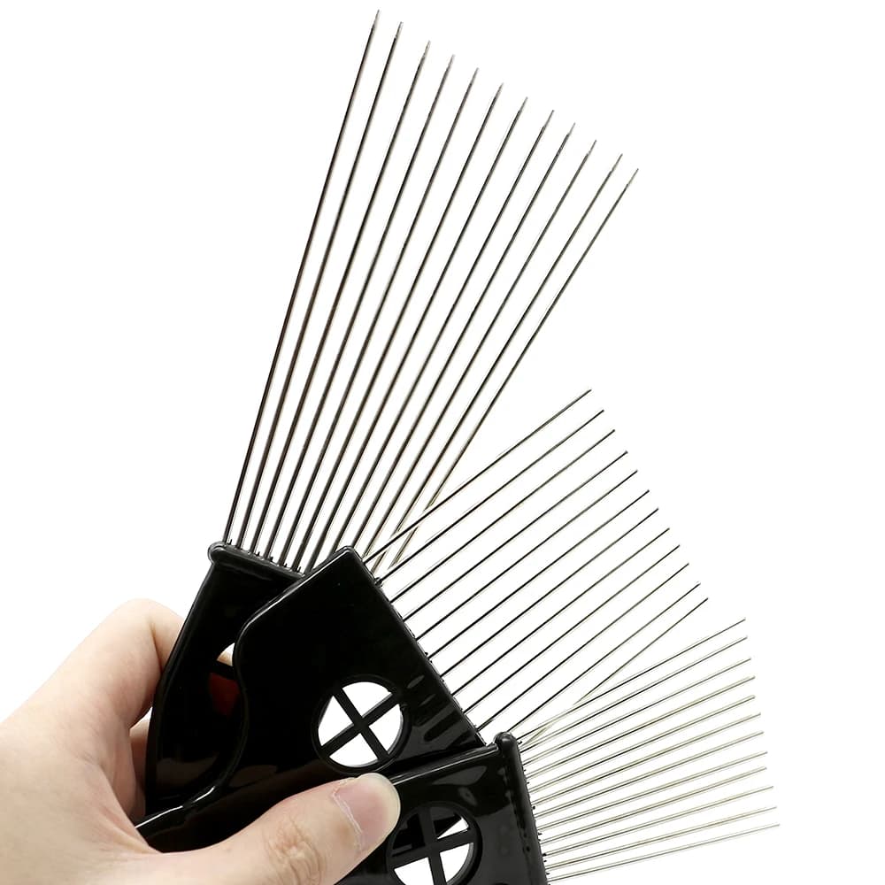 Peigne fourchette Afro en acier inoxydable, brosse de coiffure à dents larges, épingles métalliques,